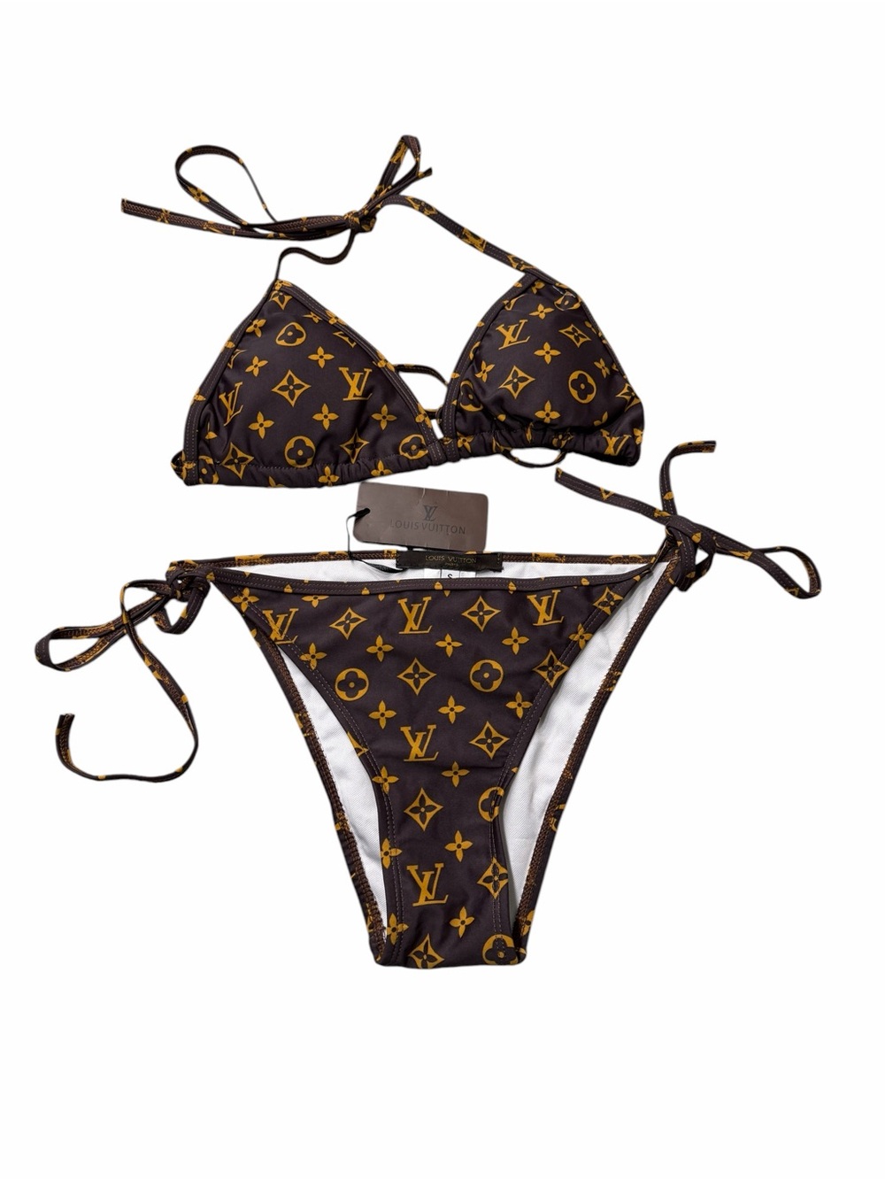 LV Replica Designer-Inspired Brown & Gold Monogram Triangle Bikini - Picture 3 of 5